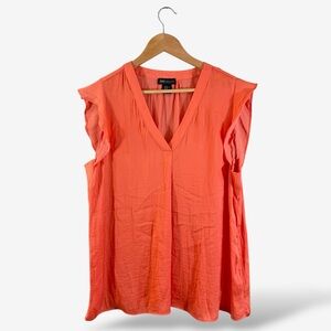 Jones New York Orange V-Neck Blouse Size XL Flutter Sleeve Casual Office